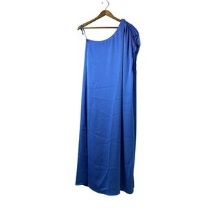 Crosby by Mollie Burch Blue One Shoulder Hammered Satin Maxi Dress Womens Medium